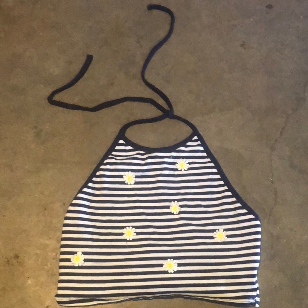 Juniors Striped Sunflower Halter Crop Top Large